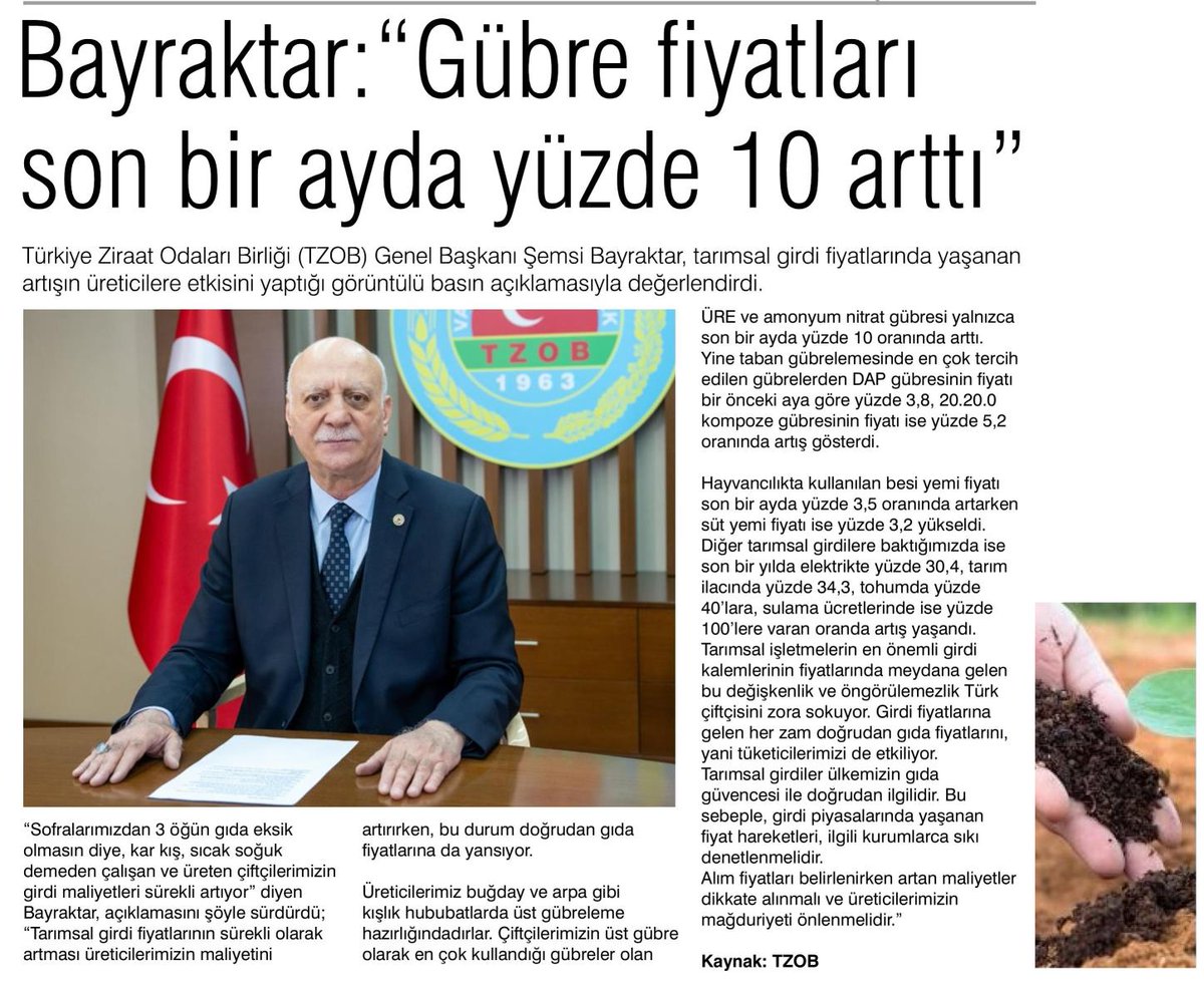 Üreticilerimizin girdi maliyetleriyle ilgili yaşadığı sorunları değerlendirdiğim basın açıklaması gazetelerde geniş yer aldı.