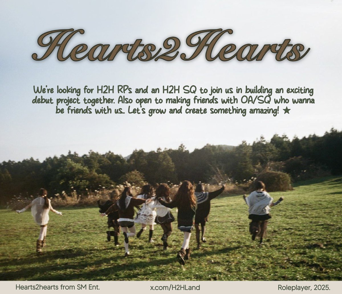 Retweets would make our day! 

Hello, everyone! We’re, H2HLand, searching for our cherished member to join our debut project and another SQ/OA to befriend with us. If you know the perfect match, please tag them in the replies and help us bring our dream team together. ♥︎