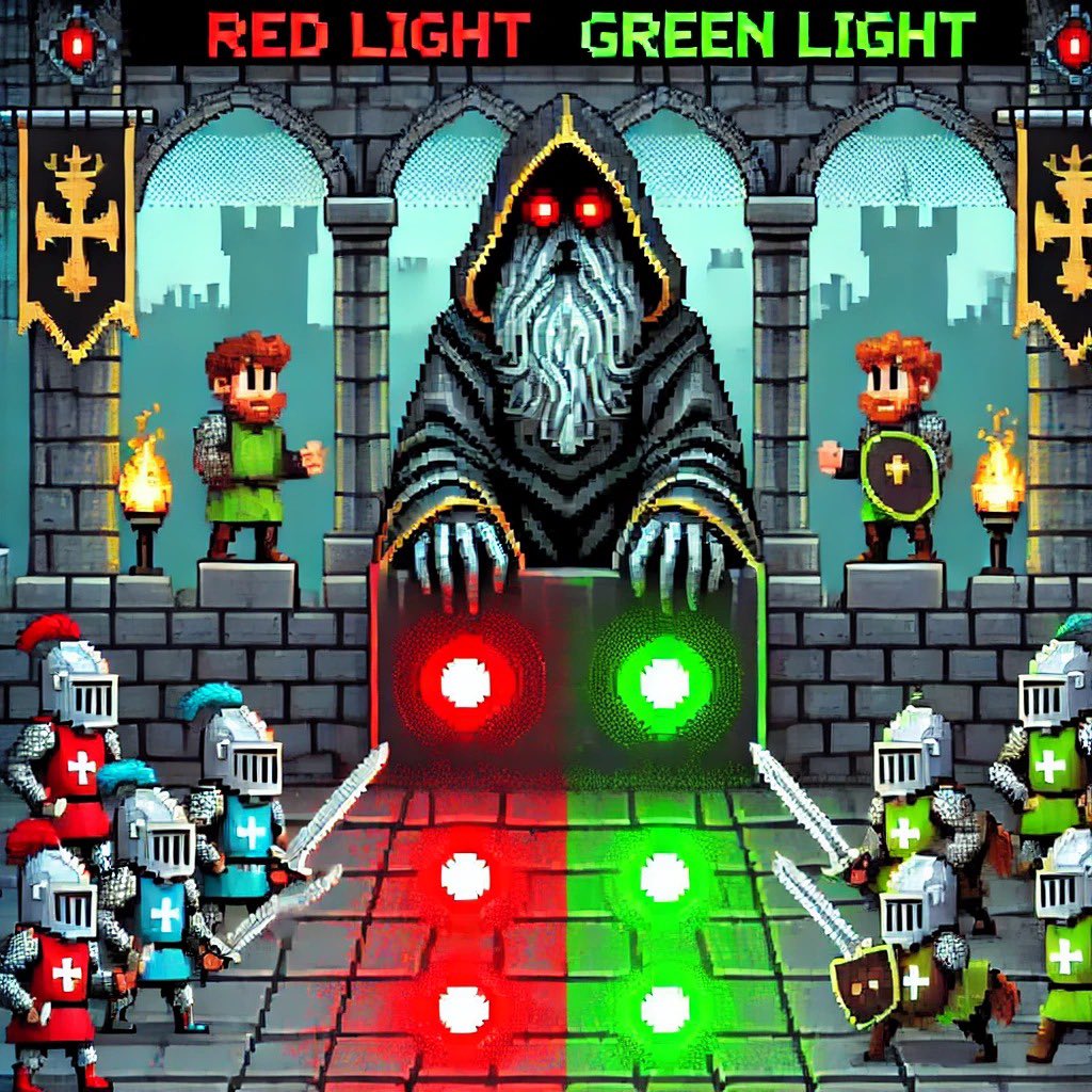 realKnightApp's tweet image. "Trying to enter the Knight market feels like: 🎭🚦

🟢 Green light: Struggling to move through the lag...
🔴 Red light: Stuck on an NPC, can't move...
💀 Result: Disconnected."

#SquidGame #KnightOnline #GamingMemes #RetroGaming #MMORPG #GamerLife #GameStruggles #PixelGaming