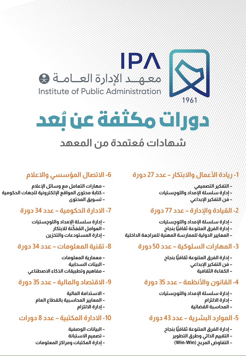 🔥 معهد الإدارة العامة دورات ( عن بعد) لكافة فئات المجتمع (رسوم رمزية):

شهادة معتمدة من المعهد 👍🏻

التفاصيل:
(linkedksa.com/10589/)