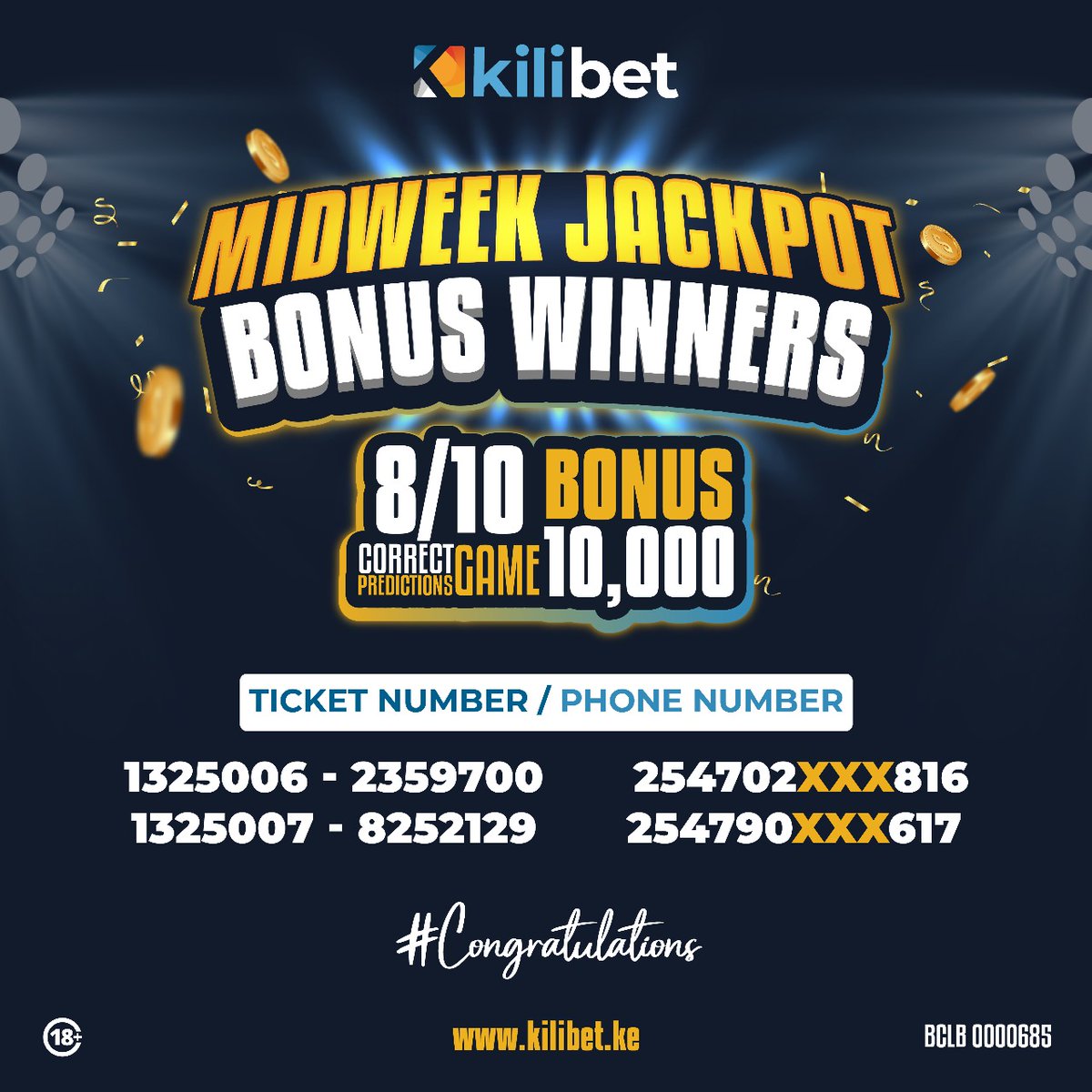 kilibet_ke's tweet image. 🎉Congratulations to our Midweek Jackpot Bonus winners!  💵

🎯Will YOU be the next to hit the jackpot? 

💰 Take your shot now at kilibet.ke/mob/jackpot with just 10 KES and claim your chance to WIN BIG! 🪙

🔥 Bonus rewards await for 8/10 and 9/10 hits! #JackpotBonus