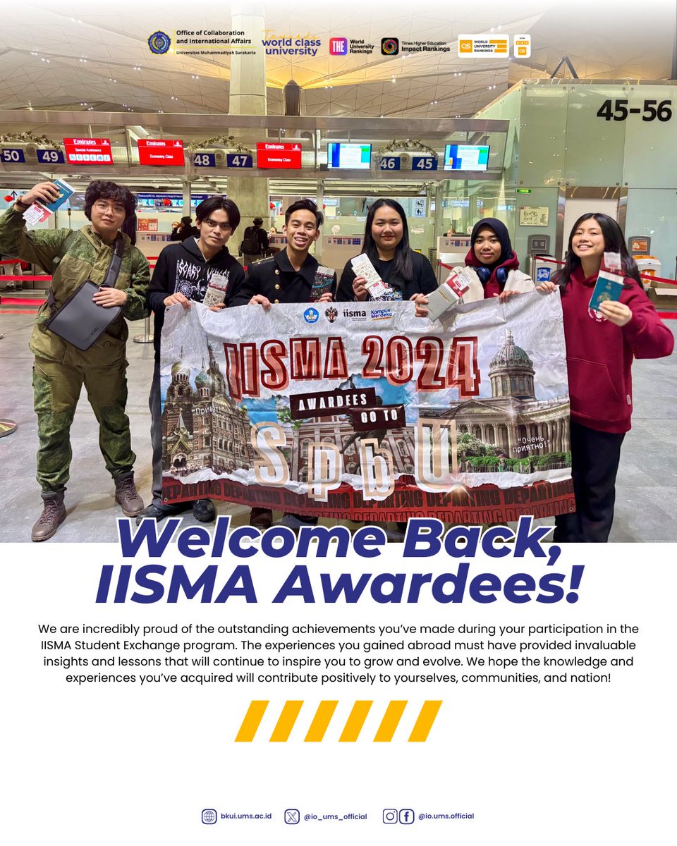 io_ums_official's tweet photo. Welcome back, IISMA awardees!
We are incredibly proud of the outstanding achievements you’ve made during your participation in the IISMA Student Exchange program.
#IISMA #StudentExchange #UMS #StPetersburgUniversity #UMSGlobal https://t.co/LW7tmKj1Mr