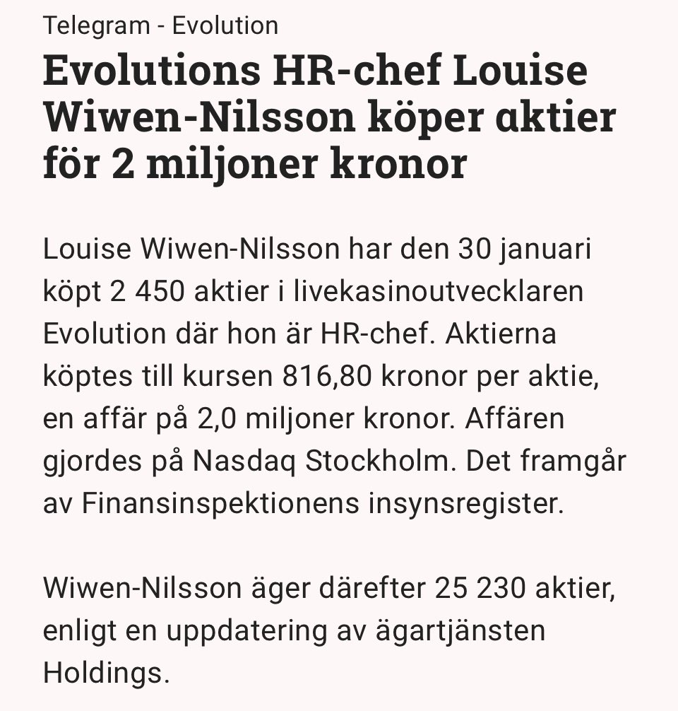 aktiechaffisen's tweet photo. Ännu mer insynshandel i 🇸🇪Evolution 👇😉 $EVO https://t.co/CLMecfQrZw