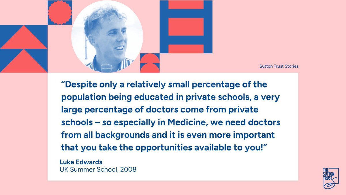 Luke attended one of our summer schools in 2008, went on to get his degree in medicine, and is now close to finishing his training as an anaesthetist 💉

Read about his journey from state-school student in South Wales to becoming a qualified doctor ⤵️ 

suttontrust.com/alumni/alumni-…