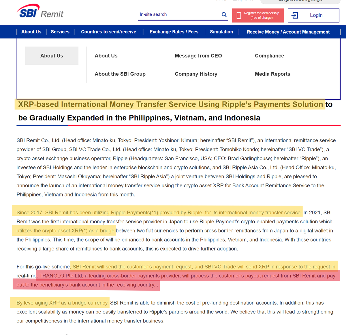 🇯🇵 SBI GROUP ♾ XRP ♾ TRANGLO ♾ RIPPLE ✓ SINCE 2017 ➡️ SBI REMIT HAS BEEN  UTILIZING #RIPPLE PAYMENTS ✓ SINCE 2021 ➡️ SBI REMIT UTILIZES THE CRYPTO  ASSET $XRP ✓ @