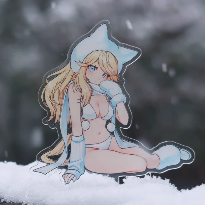 雪の中にいるイメージで描いたので、実際に雪降った時に撮ってみたアクスタ(自分用) ほどよいサイズ感で可愛い