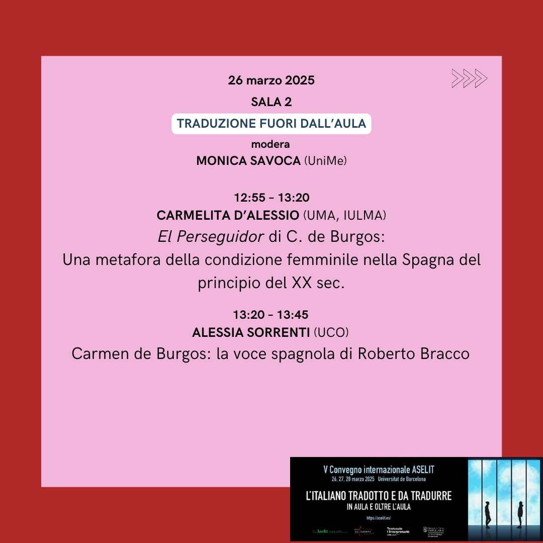 Aselit5's tweet photo. 🔶 Il secondo blocco del 26 marzo includerà due sessioni sulla traduzione fuori dall'aula e una sugli studi linguistici.
🔗 Per info sul programma: https://t.co/3FagzTw03c
#siamoaselit #convegnoaselit5 #italianistica #filologíaitaliana #traduzioneita https://t.co/TIQ25OOHEz