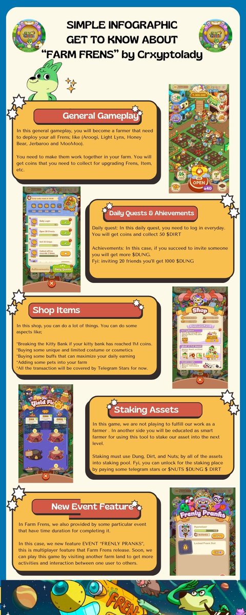 crxyptolady's tweet photo. @frenwtf @bark_brown09 @DoelDeGozares12 @StronkesB @ThnhKiu166852 @web3_bender Hi $FREN this is my entry to join in this new raffle, I've spent 2 hours for making my infographic.

This is Get To Know About Farm Frens. So new users can learn more thru my infographic &amp; they can catch up with this game easily.

Hope you like it @frenwtf @farmfrenslol LFG $FREN https://t.co/ejfExcXQIx