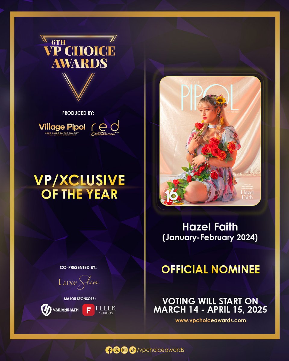 Congratulations, <a href="/TheHazelFaith/">Hazel Faith</a> , for being an official #6thVPChoiceAwards nominee for VP/Exclusive Cover of the Year!

For more details, visit: vpchoiceawards.com/nominees #6thVPCANomineesReveal #6thVPCA #VPChoiceAwards