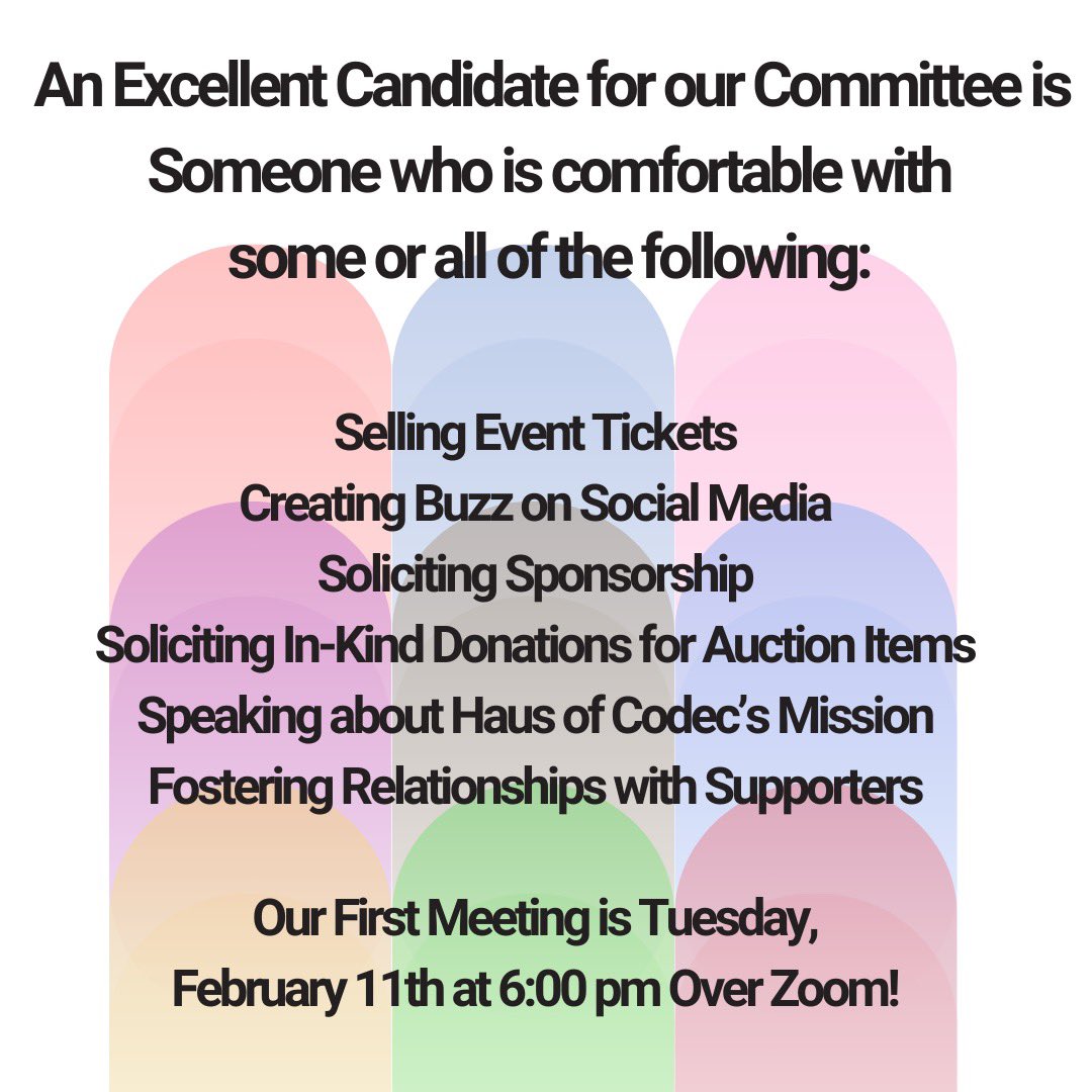 Haus of Codec is recruiting driven fundraising enthusiasts and event planners to help coordinate our Annual Fundraising Event in October 2025.

Visit the link in our Bio to Sign up! Our first meeting on Tuesday, February 11 at 6:00pm

Tag a friend you want to join the committee!