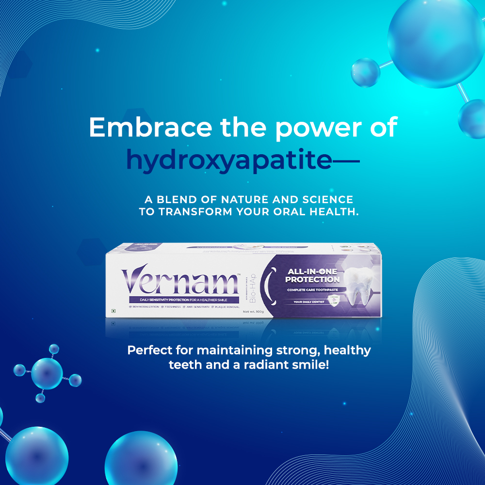 🦷 Did you know? BioHAP (Biomimetic Hydroxyapatite) naturally repairs &amp; strengthens enamel while reducing sensitivity!

Get whiter, stronger teeth with Vernam All-in-One Toothpaste for the perfect smile! 😁

#VernamToothpaste #BioHAP #HealthySmile #EnamelCare #NoMoreSensitivity