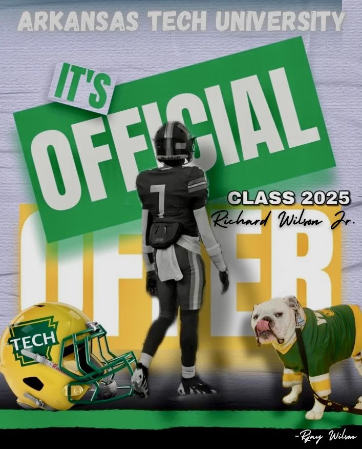 Richard “RJay” Wilson Jr (@rjaywilson1) on Twitter photo After a great visit and talk with <a href="/RoyThompsonFB/">CoachThompson</a> I am extremely blessed to receive a offer from <a href="/ATUFootball/">Arkansas Tech Football</a> 💚
<a href="/LavelleWilsonJ1/">Lavelle Wilson Jr.</a> @WossmanWildcat_ <a href="/RamonWooten_2/">Ramon Wooten</a> <a href="/FrankEspy/">Frank Espy</a> <a href="/Richard87218214/">Richard Wilson</a> <a href="/PrepRedzoneLA/">Prep Redzone Louisiana</a> <a href="/RecruitLouisian/">Recruit Louisiana™️</a> After a great visit and talk with <a href="/RoyThompsonFB/">CoachThompson</a> I am extremely blessed to receive a offer from <a href="/ATUFootball/">Arkansas Tech Football</a> 💚
<a href="/LavelleWilsonJ1/">Lavelle Wilson Jr.</a> @WossmanWildcat_ <a href="/RamonWooten_2/">Ramon Wooten</a> <a href="/FrankEspy/">Frank Espy</a> <a href="/Richard87218214/">Richard Wilson</a> <a href="/PrepRedzoneLA/">Prep Redzone Louisiana</a> <a href="/RecruitLouisian/">Recruit Louisiana™️</a>