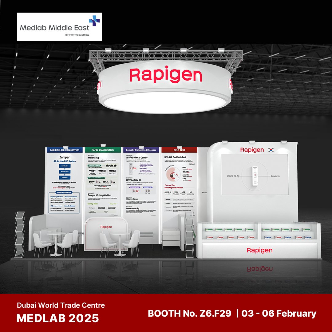 RapigenOfficial's tweet photo. #Rapigen at #MEDLAB Middle East 2025!
📆 Date: February 3 – February 6
📍 Venue: Dubai World Trade Centre, UAE
📍 Booth: Z5.A45
📧 Contact us: sales@rapigen.com
We can't wait to meet you at MEDLAB 2025!
See you there!
#Endmalaria #FromDiagnosisToZero #globalhealth https://t.co/kCIsvt4nlq
