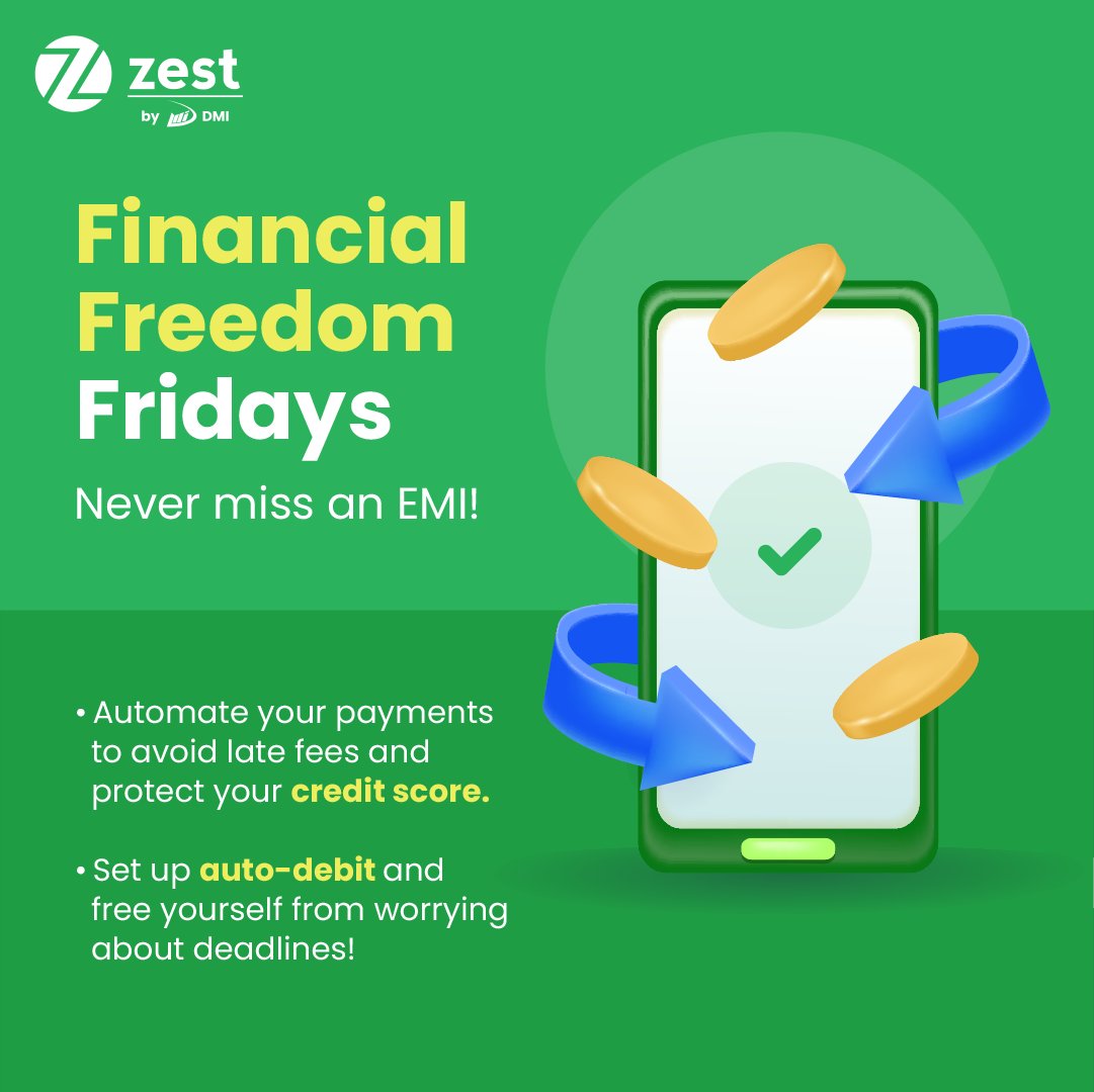 Take control of your finances with ease! 💸 Automate your payments, stay on top of your EMIs, and keep your credit score shining bright. 🌟

#FinancialFreedomFridays #ZestMoney #EasyEMIs #SmartPayments #CreditScoreMatters #EMIMadeEasy #AutoDebit