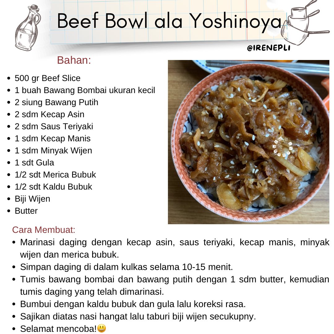 irenepl1_'s tweet photo. Resep Beef Bowl ala Yoshinoya https://t.co/rFSrUMqtR0