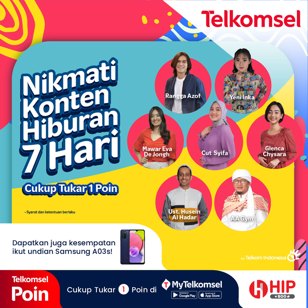 Telkomsel's tweet photo. Jangan bilang kamu ketinggalan update dari idolamu!😫
Yuk, langsung tukerin 1 #TelkomselPoin lewat MyTelkomsel buat nikmati konten hiburan dari artis favoritmu selama 7 hari full! Eits, bisa ikut undian berhadiah Samsung Galaxy A03s juga lho🥳
*S&K Berlaku
#hip500 #ngehipbareng #telkomsel #telkomselpoin #bukasemuapeluang #ranggaazof #yeniinka #mawardejongh #jonathanliandi #glencachysara #habibhusein #aagym