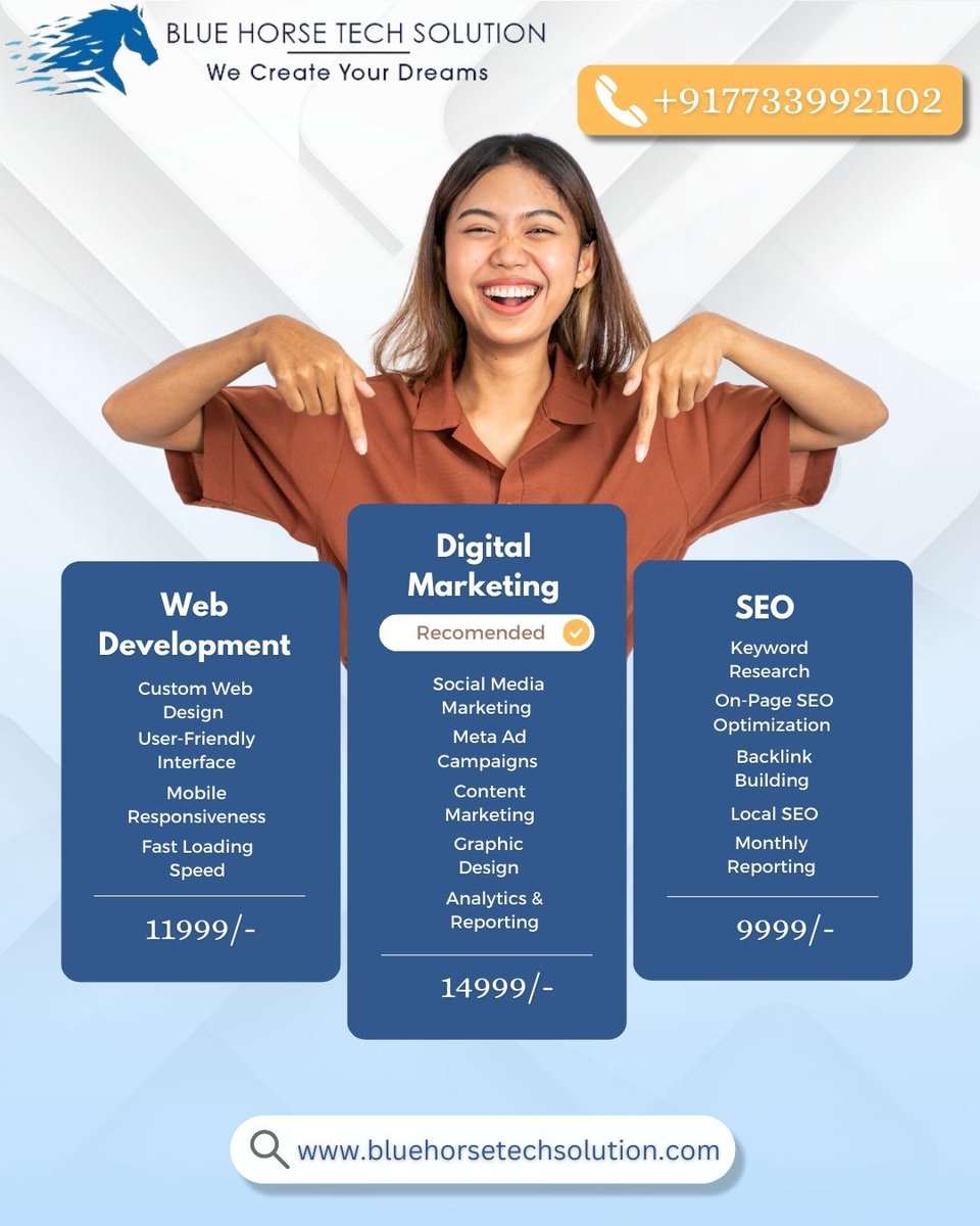 bluehorsetech's tweet image. DM us now!

For more information visit our website🌐 bluehorsetechsolution.com or call us +91 7733992102 +91 7733992103

#bluehorsetechsolution #digitalmarketingagencyinindia #webdevelopmentcompanyinindia #seocompanyinindia