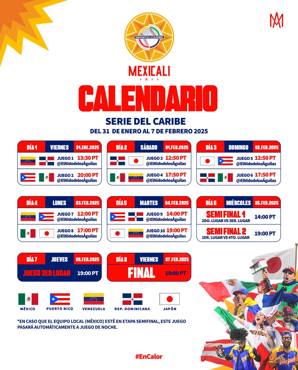SportsMedia_Mex's tweet photo. Calendario #seriedelcaribe 2025 en Mexicali

Ma mejor información en #sportsmediamxbeisbol guarda el hashtag https://t.co/wQw6ofoCxq