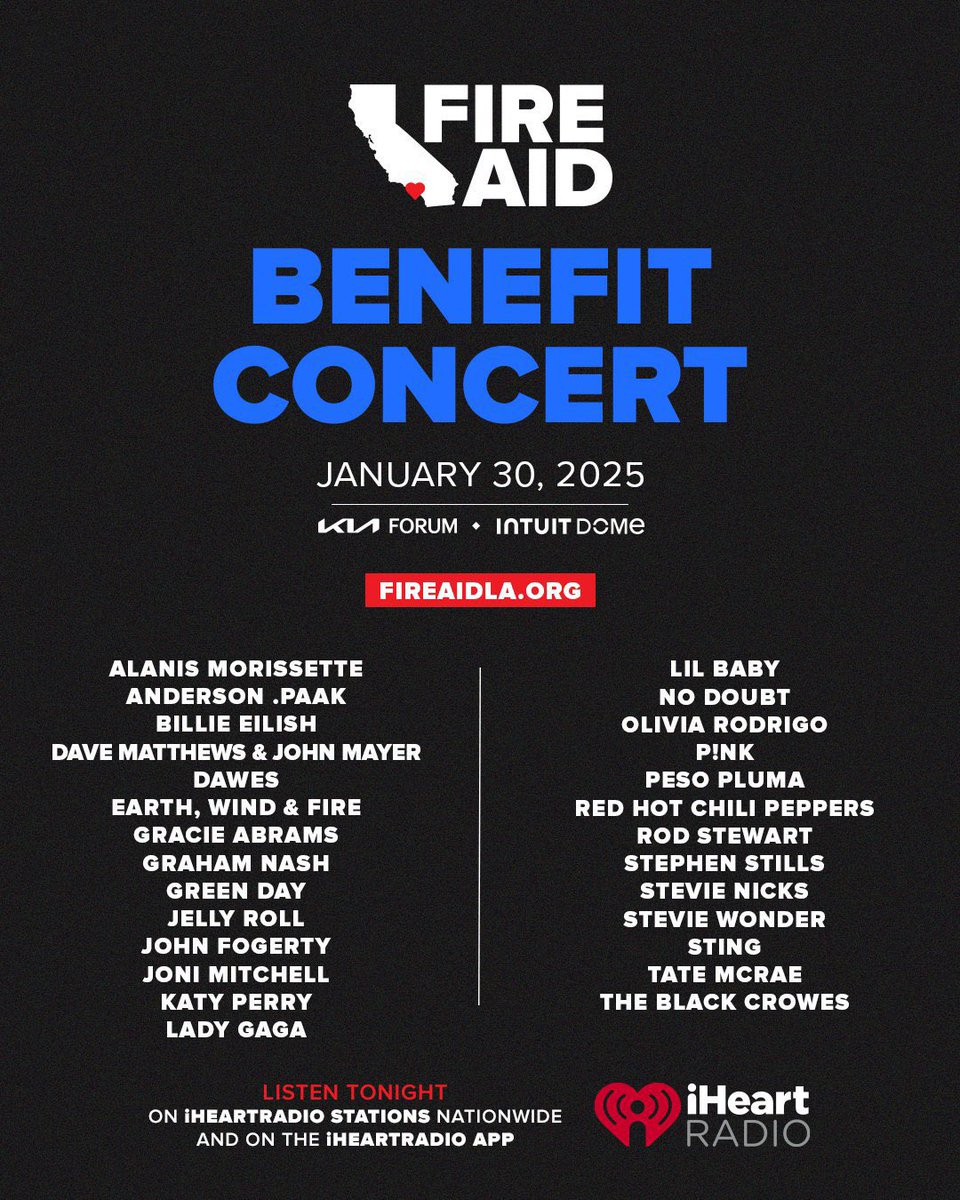 From LA to your speakers, a night of community and music for an important cause 🙌❤️🎶

Tune in to the FireAid benefit concert now: Iheart.com fireaidla.org to give.