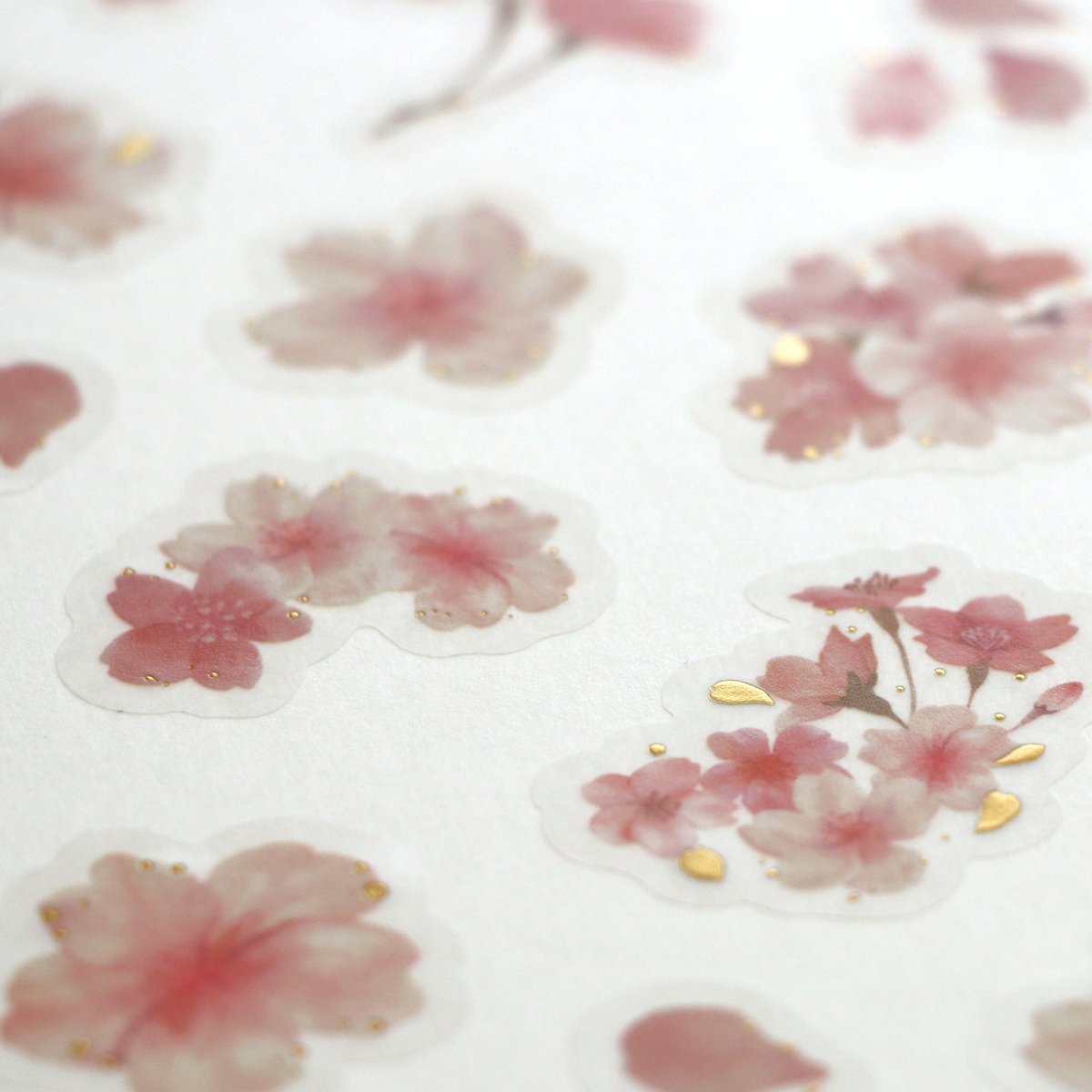 amifa様より桜のイラストでデザインペーパーとシールを展開して頂きました🌸
どちらも落ち着いたカラーの桜にキラキラと箔押しされていて
大人っぽい春を感じます！
100円ショップに行かれた際はぜひ手に取ってみてくださいね✨