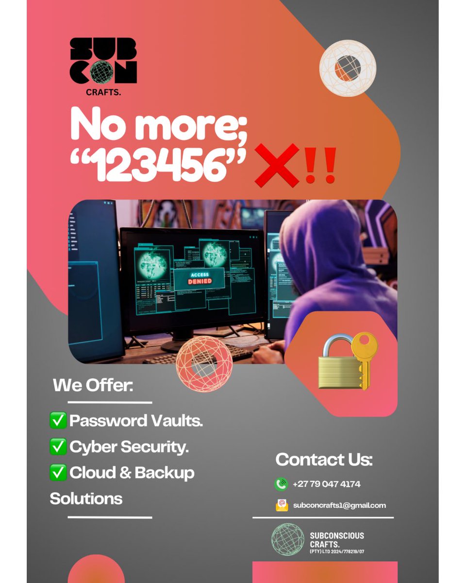 SubConCrafts's tweet photo. ๐ โHackersโ favorite passwords: โ123456โ, โpasswordโ, โqwertyโ.
If yours is on this list, itโs time for an upgrade.
Letโs secure your business today! ๐จโ
๐ +27 79 047 4174
๐ง subconcrafts1@gmail.com
#CyberSecurity #PasswordSafety #TechProtection #ITSupport https://t.co/bDMHqDecV3