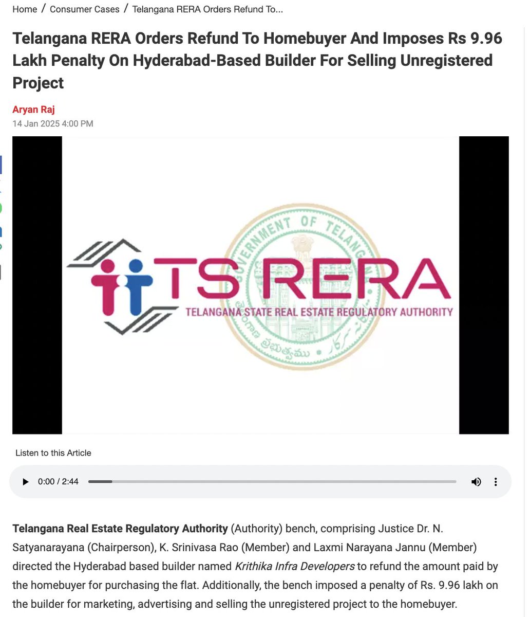 TS RERA Order- Krithika Infra
<a href="/ANAROCK/">ANAROCK</a> <a href="/KnightFrank_IN/">Knight Frank India</a> <a href="/CBRE_India/">CBRE India</a> <a href="/HydREGuide/">Hyderabad Real Estate & Infra</a> <a href="/colliers_ind/">Colliers India</a> <a href="/JLLIndia/">JLL India</a> <a href="/CREDAINational/">CREDAI National</a> <a href="/hyderabadprop/">Hyderabad Real Estate</a>
<a href="/99acresIndia/">99acres.com</a> <a href="/propertiesindia/">PropertyWala.com</a> <a href="/magicbricks/">magicbricks</a> <a href="/Housing/">Housing.com</a> <a href="/propertydir/">RealEstateIndia</a> <a href="/proptiger/">PropTiger.com</a> <a href="/RealtyPincode/">Pincode Realty</a> 

t.ly/GVP_M