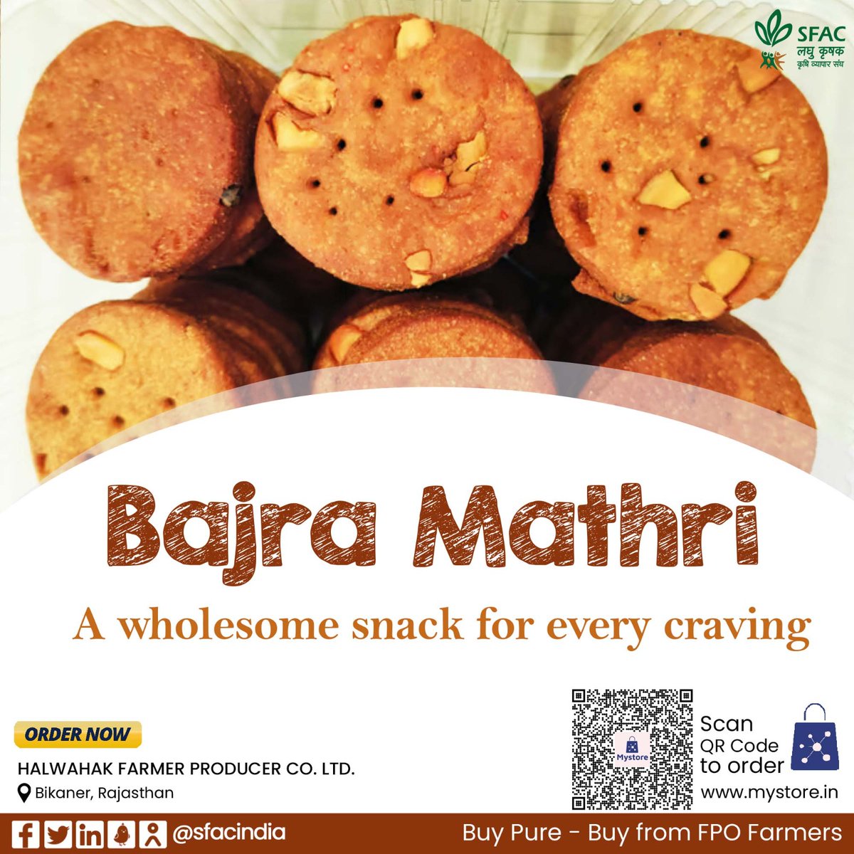 sfacindia's tweet photo. Crunchy, savoury & flavourful bajra mathri, made with pure pearl millet flour & spices a crispy tea time snack.
Order at👇
https://t.co/XQAWxx99em
😋
@AgriGoI @ChouhanShivraj @mpbhagirathbjp @RNK_Thakur @ONDC_Official @PIB_India @mygovindia #VocalForLocal #healthychoices #mathri https://t.co/ydmzepqgPI