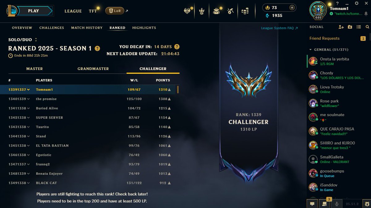 CONSEGUIMOS EL TOP 1 DE LAS EN EXTENSIBLE SOLO CON MISSFORTUNE Y VARUS! 
Twitch.tv/tomnam