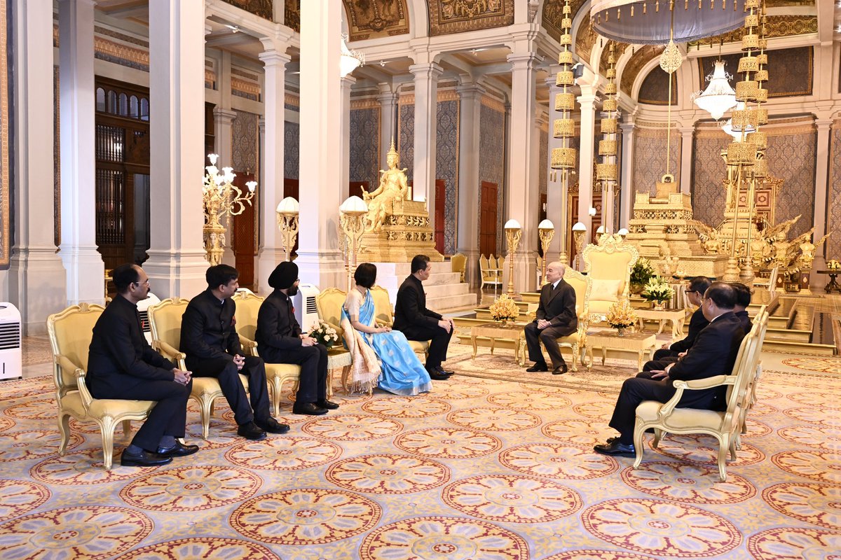 indembcam's tweet photo. Ambassador Vanlalvawna Bawitlung presented his credentials to His Majesty King Norodom Sihamoni of Cambodia, marking the start of his mission to strengthen India-Cambodia ties.

@peacepalace_kh @MEAIndia @IndianDiplomacy https://t.co/rmUUIRhRFP