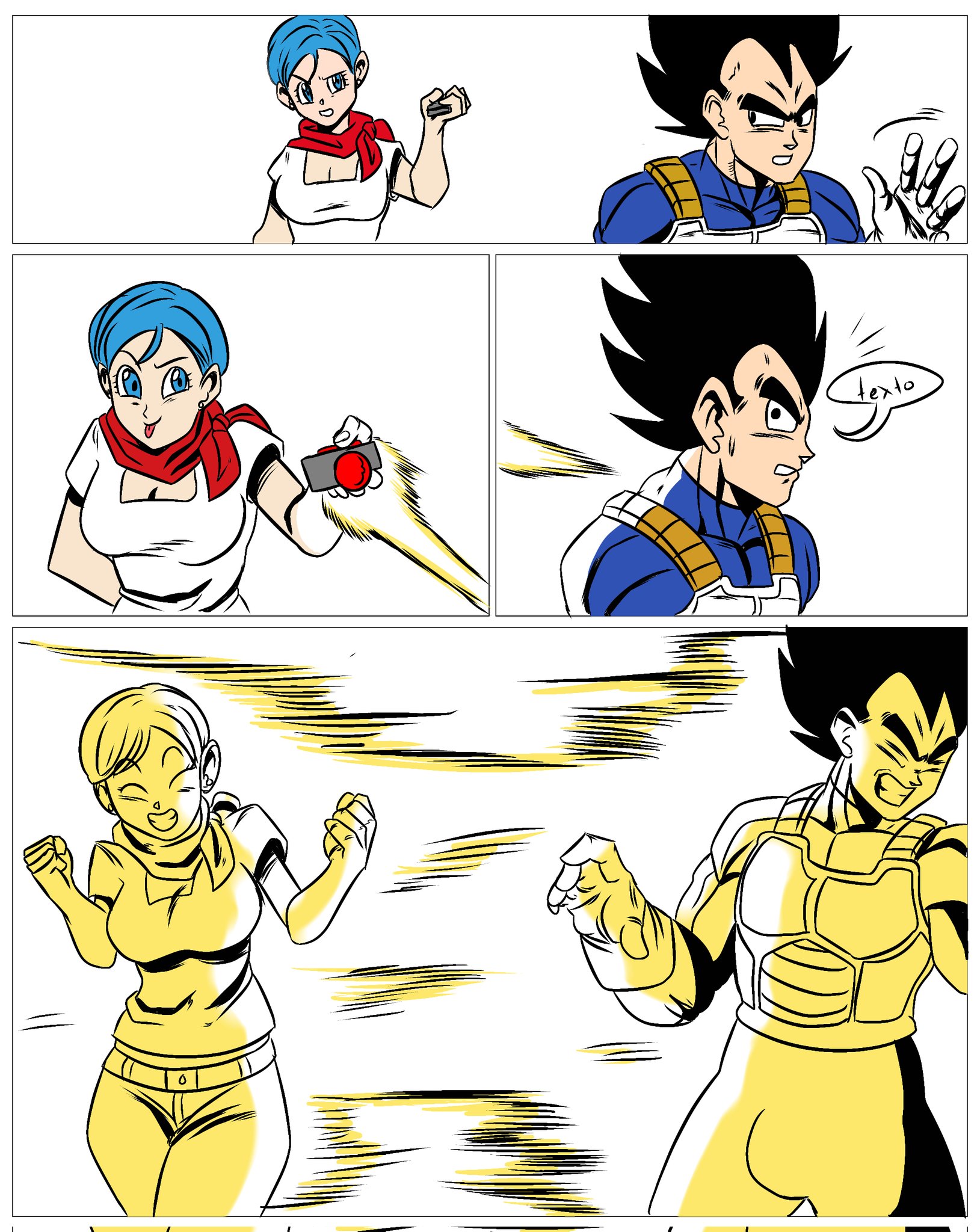 Davidson on X: Oh no! Bulma got mad at Vegeta for training all day, so she  came back by exchanging bodies with him! 🙀 Write in the comments how you  would like