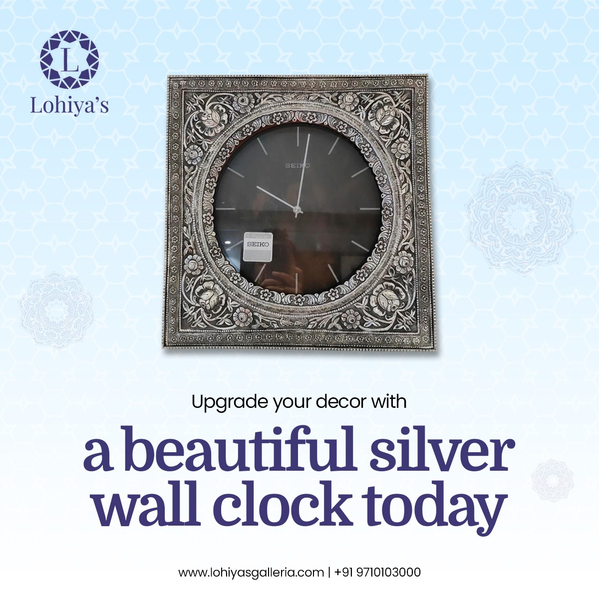 LohiyasG's tweet image. Timeless elegance for your walls! 🕰️✨ Upgrade your decor with this stunning silver wall clock. ⏳💎

For Pricing and more information contact +91 97101 03000

#silverclock #homedecor #wallart #timelessbeauty #luxurydecor #interiordesign #elegantstyle #classicvibes #decorinspo