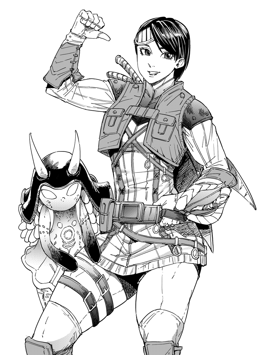 Hunter and Polico, original character from Monster Hunter World Iceborne.

#mhw #manga #anime #illustration #illust #art
#MonsterHunter