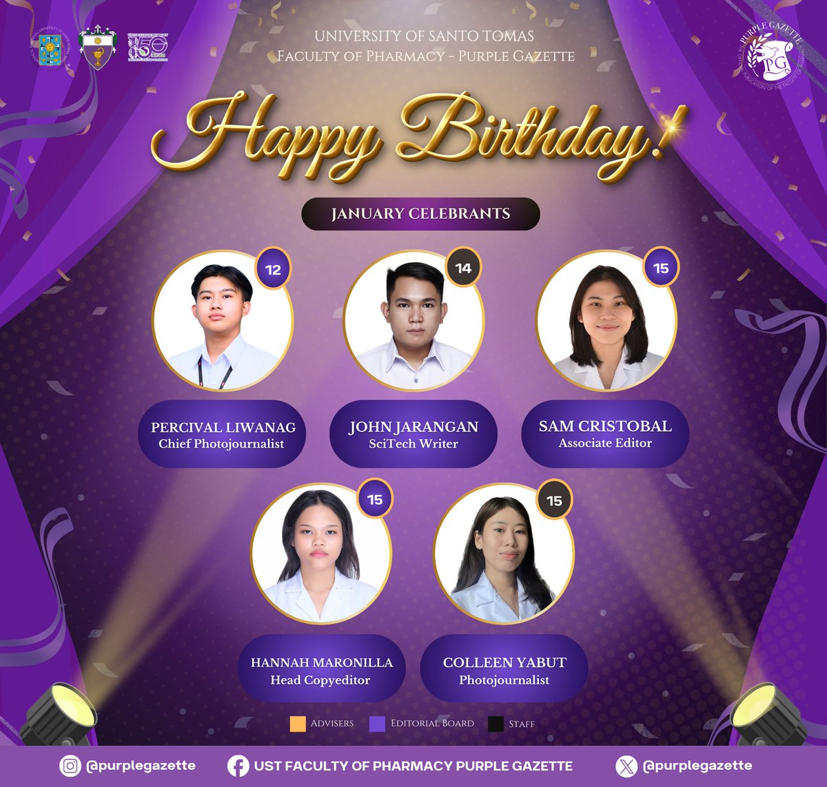PurpleGazette's tweet photo. As we celebrate the New Year with a bang, we take time to honor and celebrate our Purple Journo birthday celebrants for the month of January! 🥳🎉 https://t.co/DzAiN3gzwo