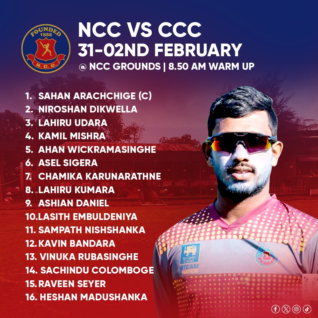 NCC vs CCC 
Don’t miss out on the action - be there early to catch all the excitement, from warm-up to final whistle.

Come support your team and enjoy a thrilling day of sports!

#NCCvsCCC #CricketShowdown #MatchDay #NCCGrounds #SportsEvent #GameTime