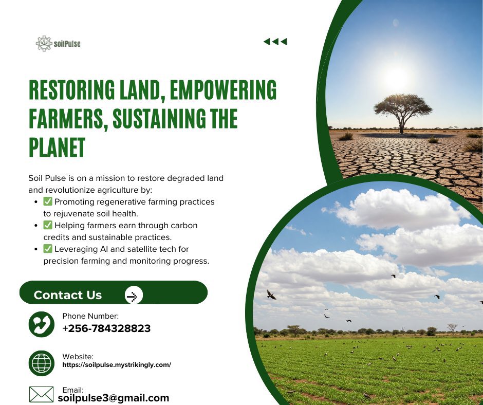 soilPulse's tweet photo. @wekesa_amos Want to improve your soil &amp; embrace regenerative practices? 🌱 SoilPulse can help! 📈 Get insights to boost soil health &amp; increase yields. 

Learn more: https://t.co/ODrAFgsb0B https://t.co/XET1LzsfIx