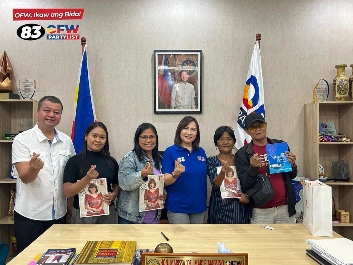 OFW_Partylist's tweet photo. OFW PARTY LIST’S MAGSINO MEETS MARY JANE VELOSO’S FAMILY, REAFFIRMS SUPPORT

OFW Party List Rep. Marissa “Del Mar” Magsino met with the family of Mary Jane Veloso on Friday (Jan. 31), reaffirming her commitment to advocating for Overseas Filipino Workers (OFWs) and their families, as well as pushing for clemency for Mary Jane.

#OFWPartylist
#OFWIkawAngBida
#83OFWPartylist
#OFW