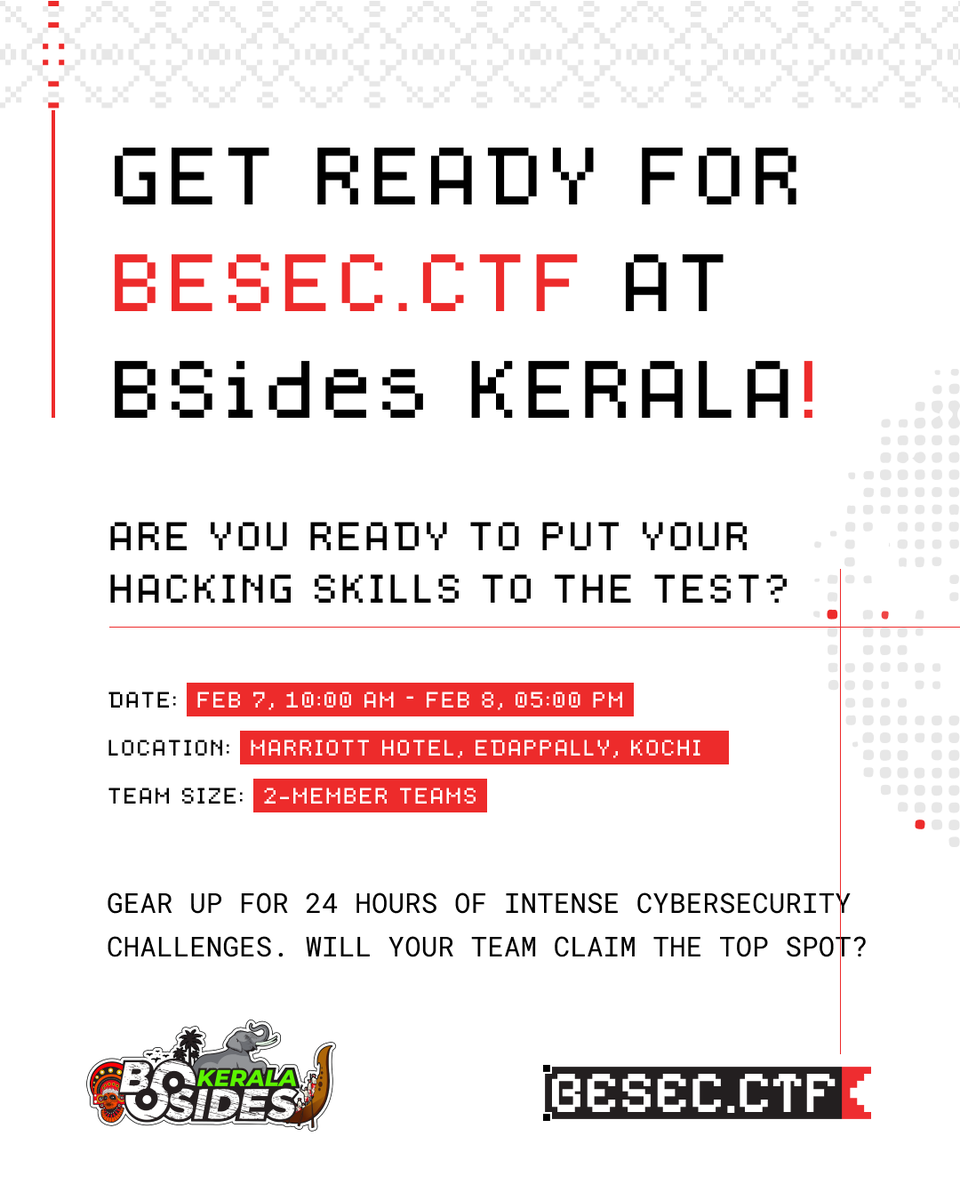 BeSec.CTF is back at BSides Kerala, and it’s time to put your cybersecurity skills to the test!

Are you ready to take on the challenge?