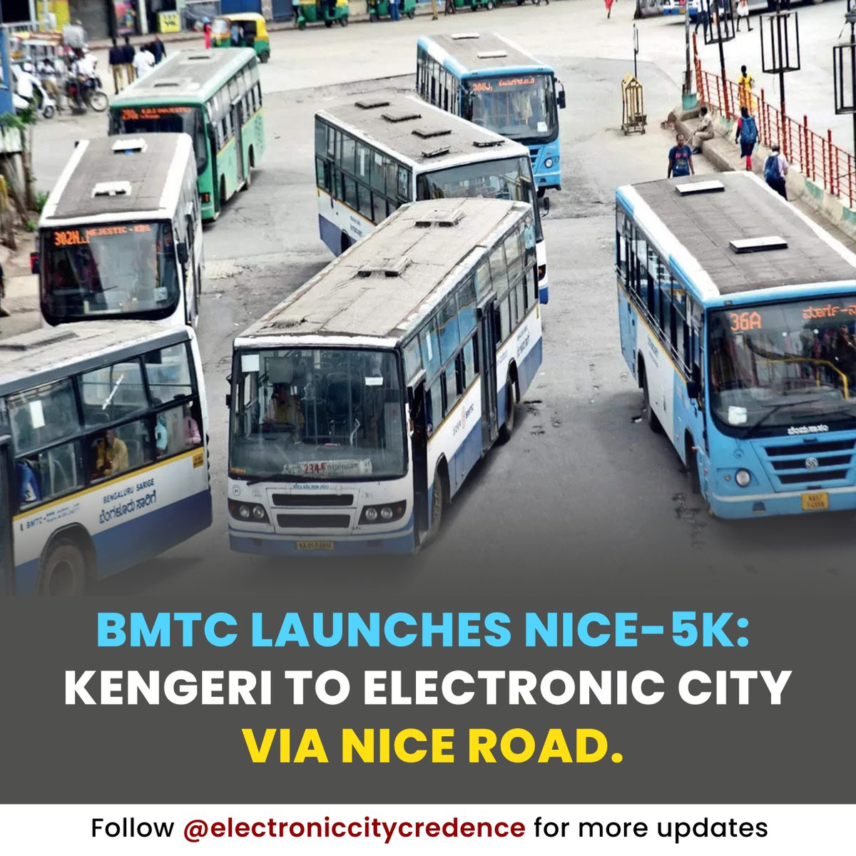 ecitycredence's tweet photo. 🚍 New BMTC Route - NICE 5K
Travel faster & smoother between Electronic City & Kengeri via NICE Road with fewer stops! 🛣️
🕒 Frequency: Every 15-30 mins
⚡ Seamless commute, maximum convenience!
Hop on & enjoy the ride! #NammaBMTC #FasterCommute #NICE5K #Electroniccitycredence https://t.co/nUoYMG5W7H