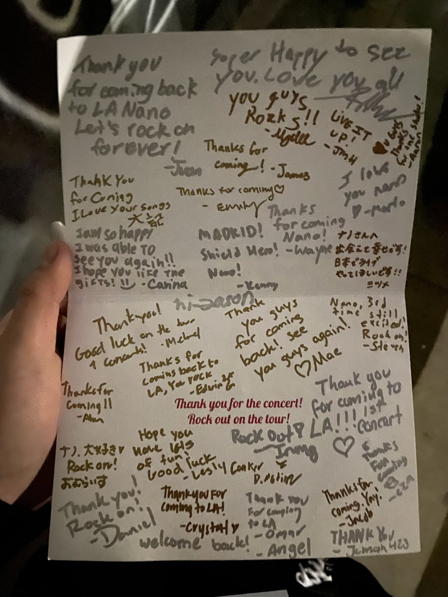 MrCaptFalcon's tweet photo. Back from LA! I’m so glad that I was able to fly out to it and make it the  #NANO_MADKID_TOUR! Concert was 🔥and the vibes were great! Thanks to everyone who signed the card! Rock on! https://t.co/CR3hLuLfpd