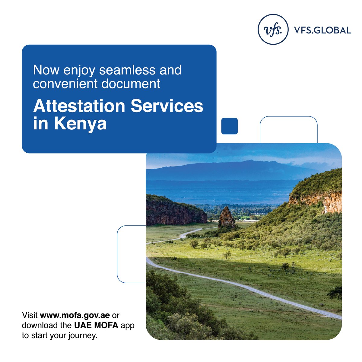 VFSGlobal's tweet photo. Residents in Qatar, Kenya, and Bangladesh travelling to the United Arab Emirates can now enjoy a smooth attestation process for their visa application. Begin the attestation procedure by visiting https://t.co/l7RYwNzIqm or by downloading the UAE MOFA app from the iOS Store or Google Play Store.

#AttestationServices