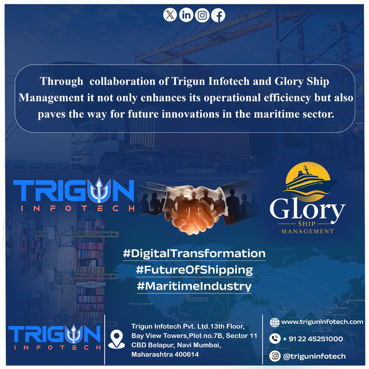 TrigunInfotech's tweet photo. Exciting times ahead!  The collaboration between #TrigunInfotech &amp; #GloryShipManagement boosts operational efficiency and paves the way for future innovations in the maritime sector. 🌊 

#TrigunInfotech #GloryShipManagement #MaritimeInnovation #TechInShipping #FutureOfShipping https://t.co/H35GRK2Od7