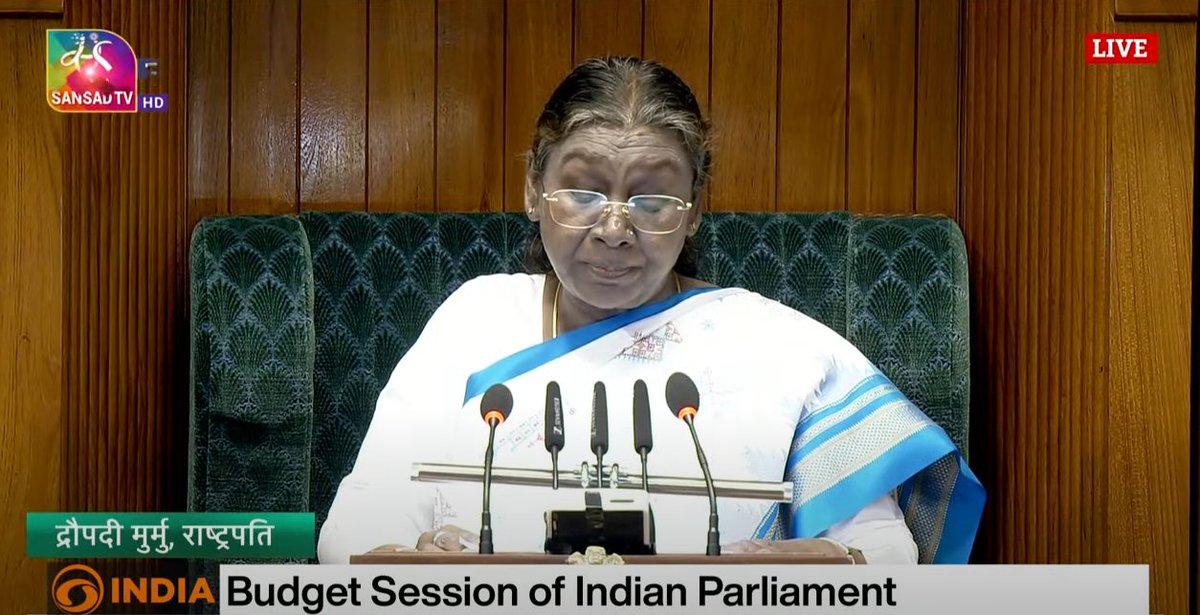 DDIndialive's tweet image. #budgetsession2025 | President Murmu says, "Today, India is making its presence felt as a major global player in the field of #digitaltechnology...Developed nations of the world are also impressed with the success of India's UPI transactions system...My Government has used