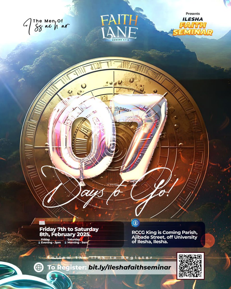 MenofIssachar_'s tweet photo. 7 DAYS TO GO!

The journey of faith begins now! In just 7 days, we gather to receive divine insight, strength, and direction. Prepare your heart, set your expectations, and get ready for an encounter.

#faithlane #faithlane2025 #ileshafaithseminar #growyourfaith #faithandpurpose https://t.co/VwEQzJtxrJ