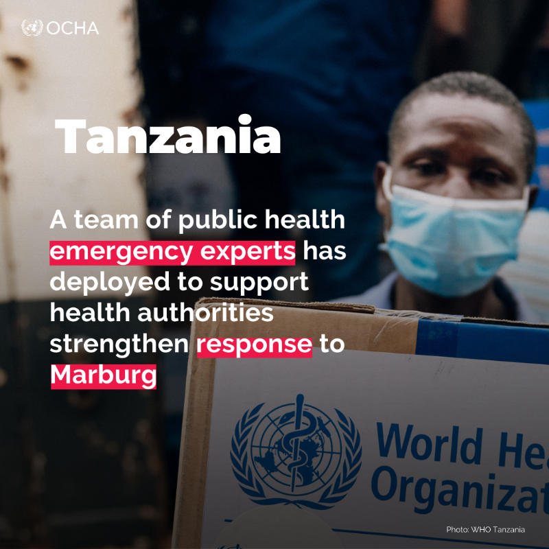 UNOCHA_ROSEA's tweet photo. 📢 Marburg outbreak in Tanzania

2 confirmed and 29 suspected cases have been reported as of January 2025

@WHO  has allocated $3 million to help accelerate the outbreak control efforts ⤵️