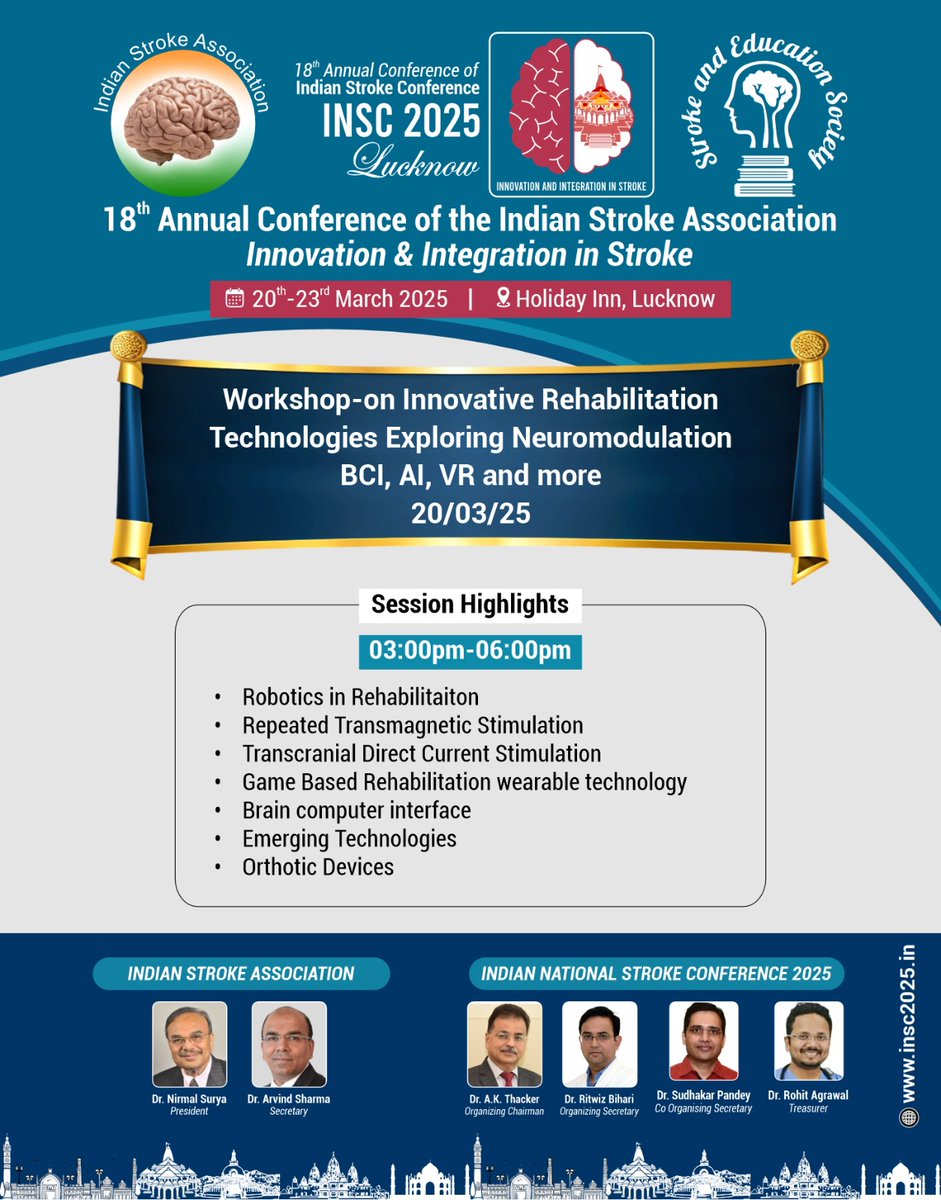 🧠✨ Revolutionizing Stroke Rehabilitation! Join us at #INSC2025 in Lucknow from March 20-23 to explore the latest in Neuromodulation, BCI, AI, VR, and Robotics for stroke recovery! 🚀💡
#strockrecovery #braintech #neurorehab #medicallnnovation #healthcarefuture #healthrevolution
