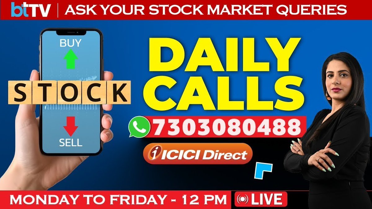 Business Today (@business_today) on Twitter photo Daily Calls LIVE: Ask Your STOCK MARKET TODAY QUERIES | Market Update LIVE | Share Market News Today
Watch LIVE: youtube.com/live/Ll_3E2VBl… | #DailyCalls #DailyShow #MarketExpert #BusinessNews #MarketToday
<a href="/sakshibatra18/">Sakshi Batra</a> | <a href="/ICICI_Direct/">ICICI Direct</a> | <a href="/JayThakkar22/">Jay Thakkar, CMT</a> | <a href="/KkunalP/">Kkunal Parar</a> Daily Calls LIVE: Ask Your STOCK MARKET TODAY QUERIES | Market Update LIVE | Share Market News Today
Watch LIVE: youtube.com/live/Ll_3E2VBl… | #DailyCalls #DailyShow #MarketExpert #BusinessNews #MarketToday
<a href="/sakshibatra18/">Sakshi Batra</a> | <a href="/ICICI_Direct/">ICICI Direct</a> | <a href="/JayThakkar22/">Jay Thakkar, CMT</a> | <a href="/KkunalP/">Kkunal Parar</a>