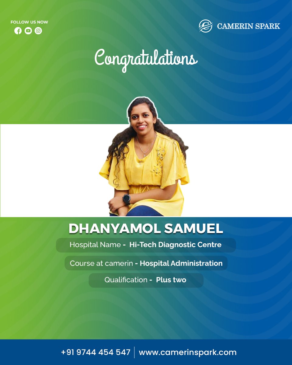 Camerin_Spark's tweet photo. A big congratulations to Dhanyamol Samuel on starting your journey at Hi-Tech Diagnostic Centre!

Your hard work and commitment to Hospital Administration have brought you this well-deserved opportunity.

Wishing you a fulfilling and successful career in healthcare! https://t.co/n3bFuaevt2