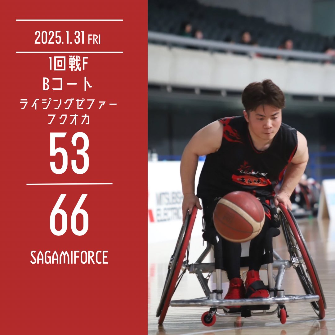 ParaspoDC's tweet photo. 【天皇杯 第50回記念日本車いすバスケットボール選手権大会】
1回戦Bコート 試合終了
フクオカ53-66 SAGAMI
SAGAMIが準々決勝進出を決める🏀
#ライジングゼファーフクオカ #SAGAMIFORCE
#天皇杯 #車いすバスケ #PDC #パラスポーツ #バスケ #チャレンジドスポーツ
@suntory_para @JWBF_OFFICIAL https://t.co/vbYVFDKGTs