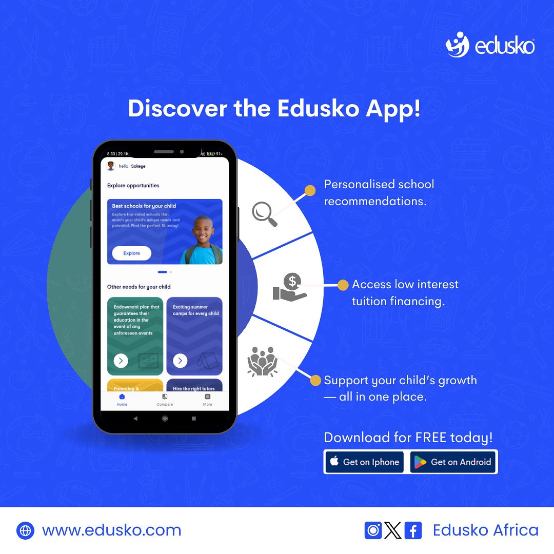 EduskoAfrica's tweet photo. Great news! The Edusko app is here to connect your child with the best educational opportunities.
Download the Edusko app on the Google Play Store now!
#EduskoApp #ParentingMadeEasy #EducationJourney #SchoolComparison #TuitionLoans #ParentCommunity #EdTech https://t.co/k8WZMCo15C