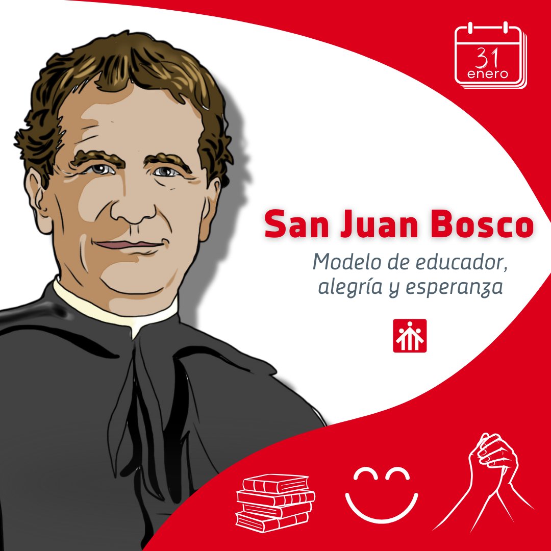 SalesianosEs's tweet photo. Hoy celebramos el día de #donbosco, fundador de los Salesianos y modelo de educador 📚 alegría 😃 y esperanza 💚

¡Gracias por crear esta gran familia que día tras día sigue trabajando por los niños y jóvenes siguiendo tu ejemplo! 😊

#Salesianos #sanjuanbosco #somosfuturo https://t.co/B4jjwi07J6